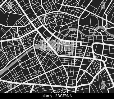 Black and white travel city map. Urban transport roads vector cartography background. City road background, cartography downtown, urban town navigation illustration Stock Vector
