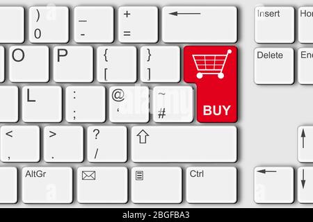 Buy online shopping concept PC computer keyboard illustration red Stock Photo