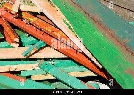 A pile of old painted wood Stock Photo