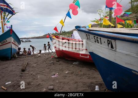 Boats in fishermen's party, Cidade Velha, Cape Verde Stock Photo