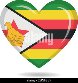 Zimbabwe national flag in heart shape vector illustration Stock Vector