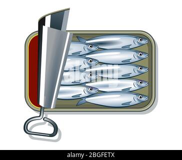 Canned oil sardines - vector illustration Stock Vector