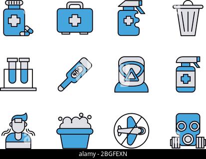 bundle of covid19 set icons Stock Vector