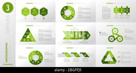 Infographic business template with 3 options. Green color version. Stock Vector