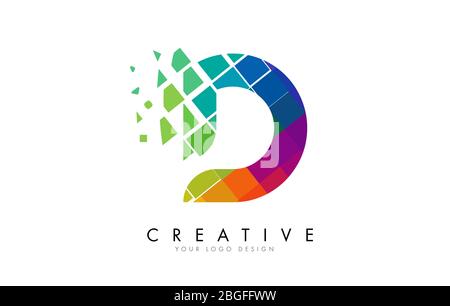 Letter D Design with Rainbow Shattered Blocks Vector Illustration. Pixel art of the D letter logo. Stock Vector