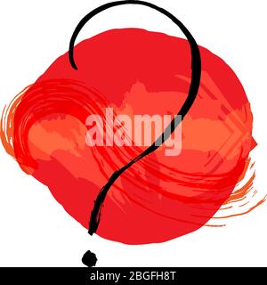 Vector question mark, hand drawn in ink with red watercolor brushstrokes, the concept of doubts, uncertainty etc Stock Vector