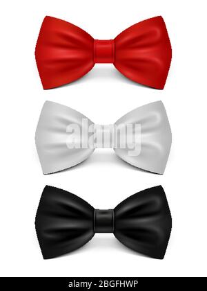 Realistic bows isolated on white background - classic bow tie set. Vector bow tie accessory, bowtie elegance collection illustration Stock Vector