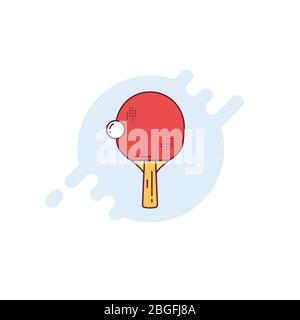 Ping pong racket and ball. Table tennis red racket. Sports equipment line style vector illustration. Playing sport games at home. Sport activity banne Stock Vector