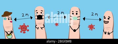 Fingers Social Distancing banner. Keeping distance to protect from COVID-19 corona virus diseases. Idea for COVID-19 outbreak and prevention Stock Vector