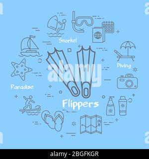 Vector linear concept of summer time with flippers icon Stock Vector