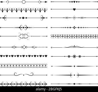 Vintage lines borders with ornate elements. Ornamental dividers vector set. Illustration of border and divider filigree decoration Stock Vector