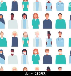 Vector seamless pattern in flat style. Thank you doctors and nurses helping people to cope with novel coronavirus COVID-19. Healthcare workers Stock Vector