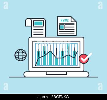 economic recession infographic with laptop Stock Vector