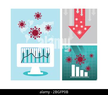 economy and covid19 statistics infographics Stock Vector