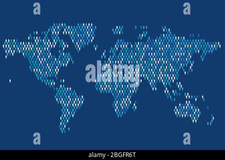 global population infographic. Map made from stick figure people Stock Vector