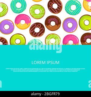 Cartoon colored glazed donuts banner or poster template. Vector illustration Stock Vector