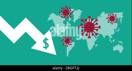 economy and covid19 statistics with arrows in earth maps Stock Vector