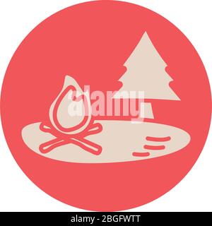 camp fire block style icon Stock Vector