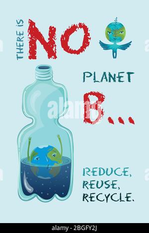 Vector conceptual ecological illustration of planet Earth that drowning in the plastic bottle. Stock Vector