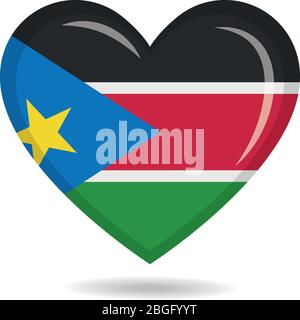 South Sudan national flag in heart shape vector illustration Stock Vector