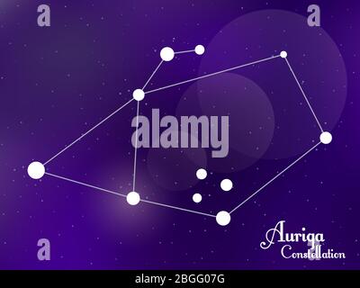 Auriga constellation. Starry night sky. Cluster of stars, galaxy. Deep space. Vector illustration Stock Vector