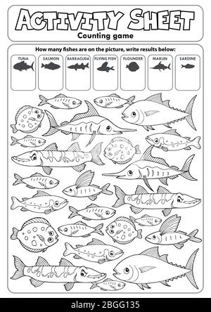 Activity sheet counting game topic 3 - eps10 vector illustration. Stock Vector