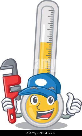 Warm thermometer Smart Plumber cartoon character design with tool Stock Vector