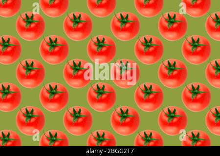 Food pattern. Creative collage with fresh ripe whole tomatoes on colorful background. Food texture Stock Photo