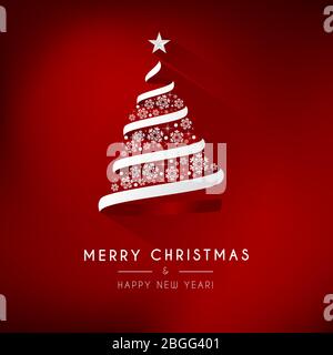 Red background with a white Christmas tree. Stock Vector