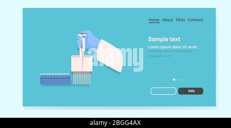 doctor hand in glove holding test tubes holder medical laboratory glassware equipment for chemical experiment horizontal copy space vector illustration Stock Vector