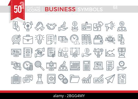 Set Vector Flat Line Business Symbols. Stock Vector