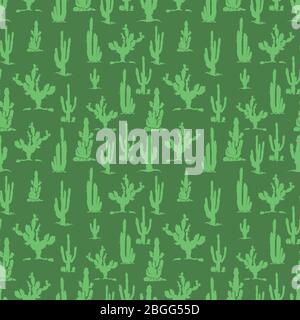 Green cactus silhouettes seamless pattern background flora design. Vector illustration Stock Vector
