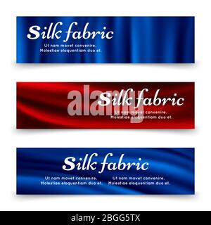 Blue and red silk fabric banners poster template. Vector illustration Stock Vector