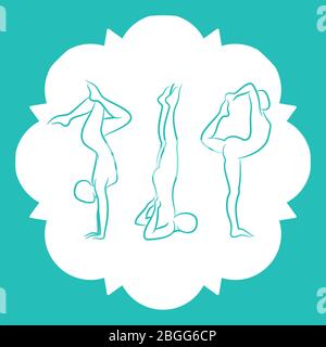 Pilates, fitnes, yoga line silhouettes pose of set. Vector illustration Stock Vector