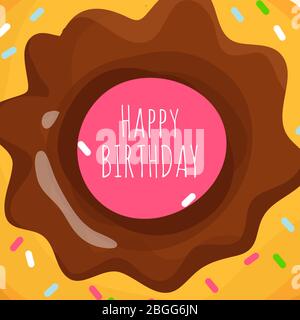 Happy Birthday banner poster background with sweet cartoon donut. Vector illustration Stock Vector