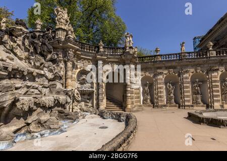 The palace complex Zwinger fountains in the Baroque style. Stock Photo