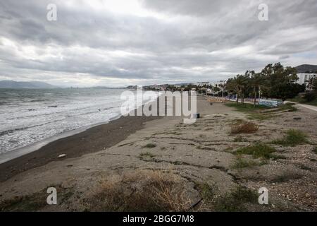 April 21, 2020: 21 April 2020 (Malaga) The beaches and the promenade of the areas of Pedregalejo and Del Palo are an unusual and deserted image due to the coronavirus crisis. Credit: Lorenzo Carnero/ZUMA Wire/Alamy Live News Stock Photo