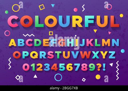 Colourful bold alphabet. Urban old vivid color vector font. Alphabet and abc trendy typeface, typography vivid illustration Stock Vector