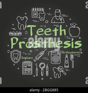 Vector black linear round web banner - Teeth Prosthesis Stock Vector