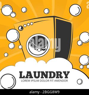 Cleaning service and laundry vector concept background, poster and banner illustration Stock Vector