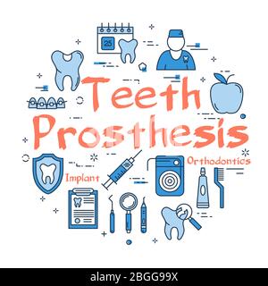 Vector linear round web banner - Teeth Prosthesis Stock Vector