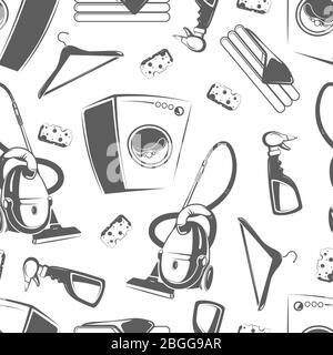 Housework, laundry seamless pattern design background monochrome style. Vector illustration Stock Vector