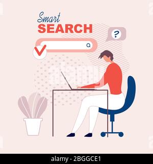 Flat Advertisement for NFC Technology Smart Search. Unlimited Opportunities in Finding Information. Cartoon Man Character Using Laptop Online Business Stock Vector