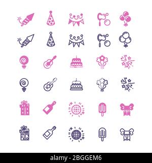 Event, party, birthday, festive icons set in linear style. Vector illustration Stock Vector