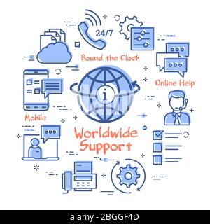 Vector concept of online support - worldwide info icon Stock Vector