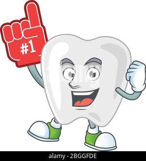 Cartoon character concept of teeth holding red foam finger Stock Vector