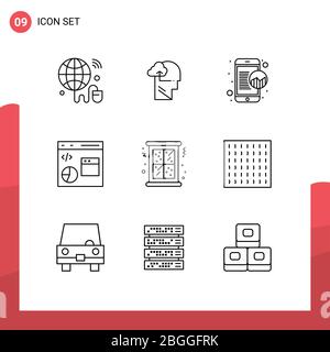 Pack of 9 creative Outlines of christmas, development, marketing, develop, coding Editable Vector Design Elements Stock Vector
