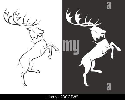 Line and silhouette deers vector design isolated sketch illustration flat Stock Vector