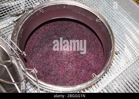 winemaking vats for fermenting grapes and producing wine at the winery Stock Photo