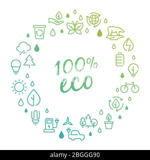 Eco products logo concept with line icons isolated on white. Vector illustration